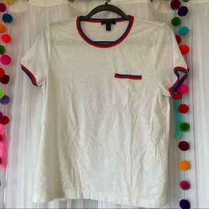 JCREW ladies light weight white ringer tee size L